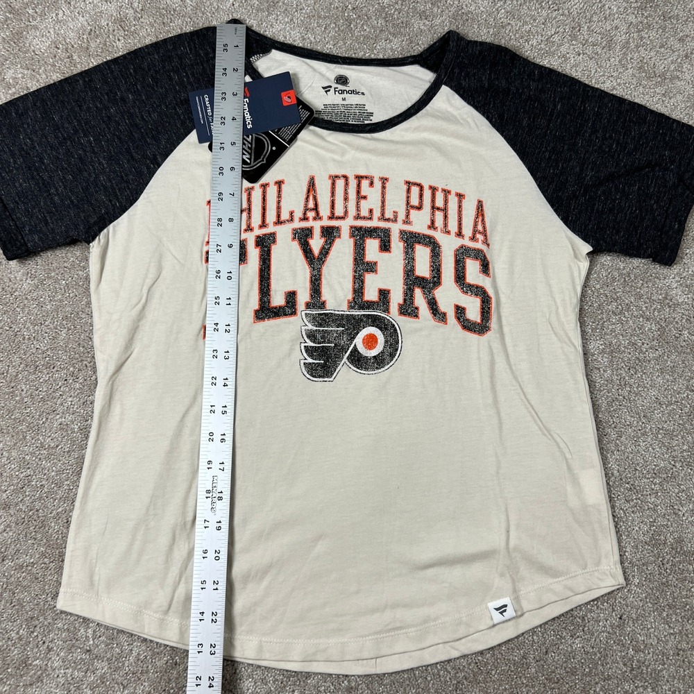 Fanatics Philadelphia Flyers NHL Womens 3/4 T-Shirt Cream Black Size Medium NEW - Picture 4 of 5